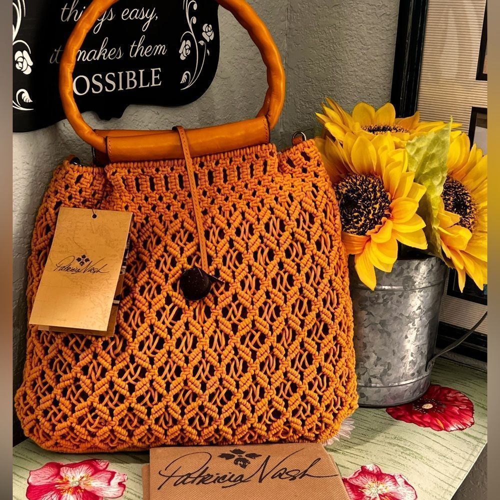 Patricia Nash Vibrant Orange Crochet Hobo Bag